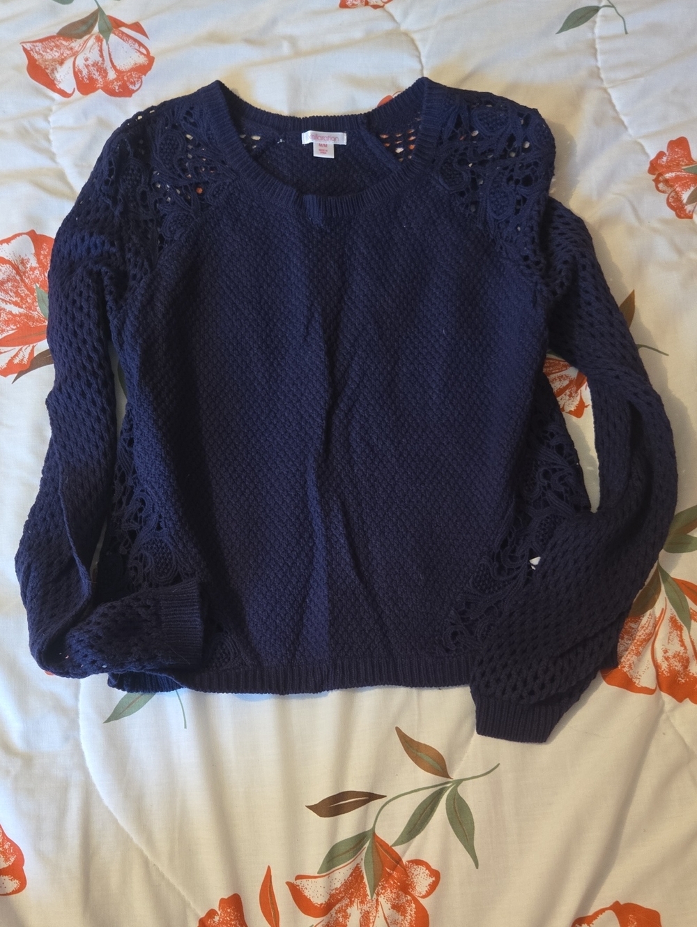 NWOT Xhilaration Navy Blue Crochet Detail Women's Sweater